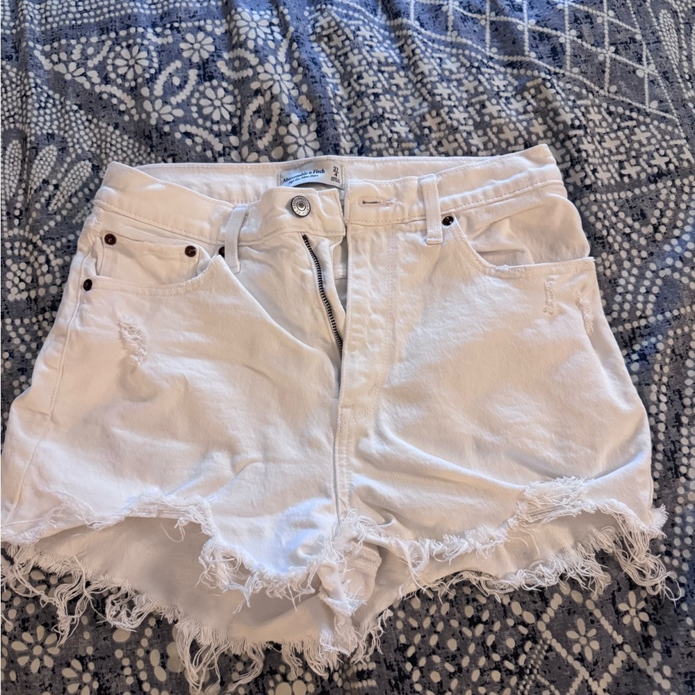 Abercrombie & Fitch Cream Frayed Hem Jean Shorts